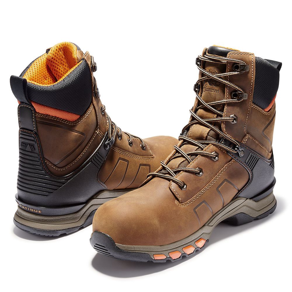 Timberland Μποτακια Εργασίας Ανδρικα Καφε/Μαυρα - Pro® Hypercharge 8\" Comp Toe - Greece 9140572-NC